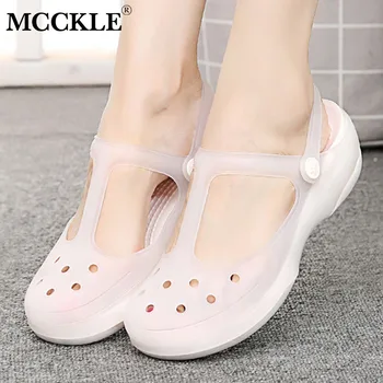 

MCCKLE Summer Women Sandals Jelly Flat Shoes Waterproof Female Ankle Buckle Slippers Soft Light Slides Comfortable Beach Shoes