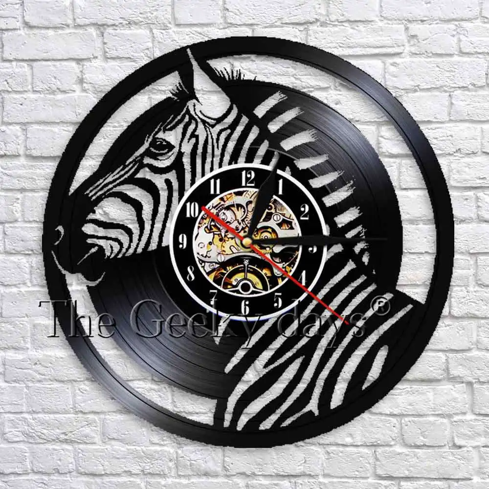African Animal Zebra Vinyl Wall Clock Handmade Zebra Art Wall Decor