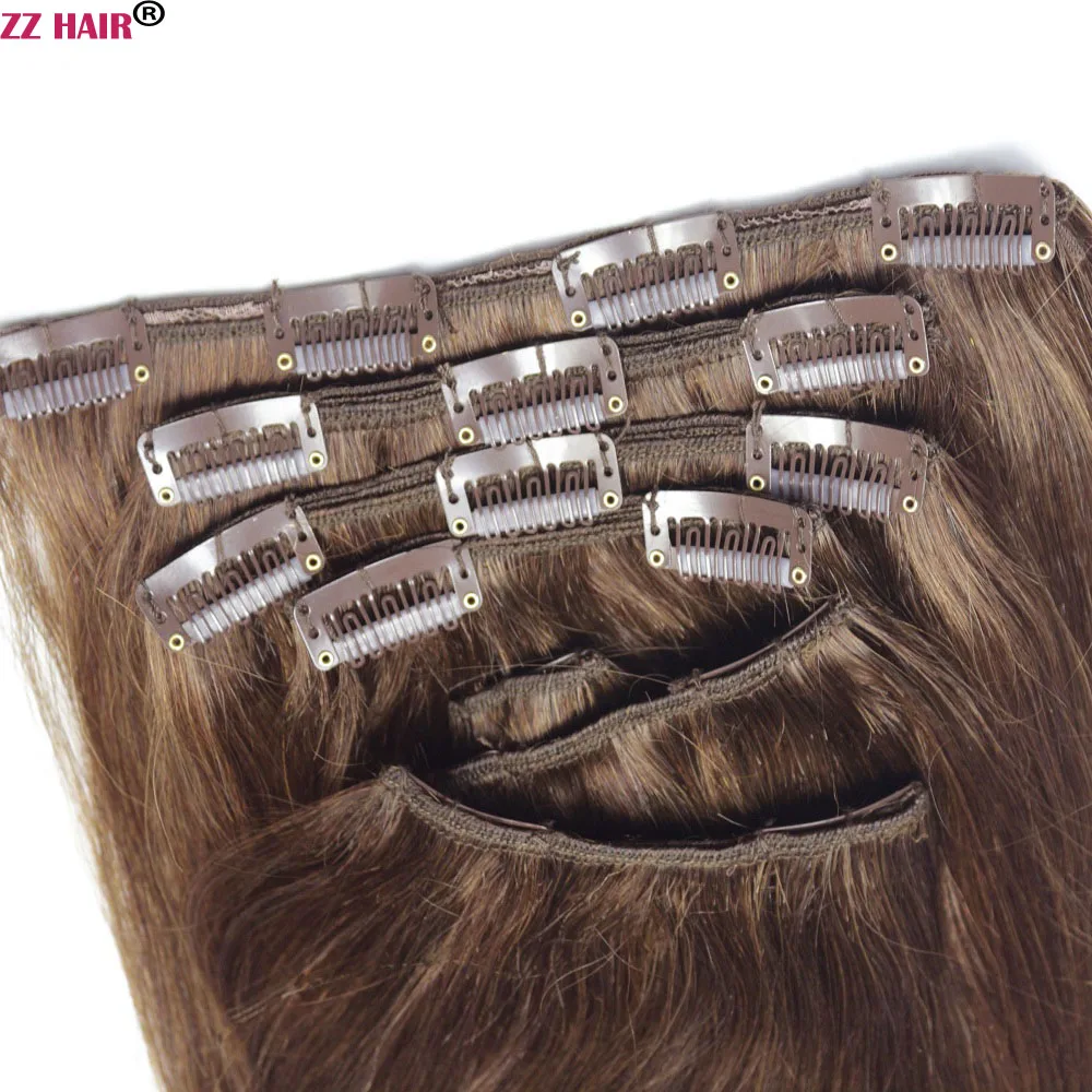 ZZHAIR, 140 г-280 г, 1"-28", волосы remy для машинного производства, 10 шт. в наборе, человеческие волосы для наращивания на заколках, набор на всю голову, Натуральные Прямые Волосы