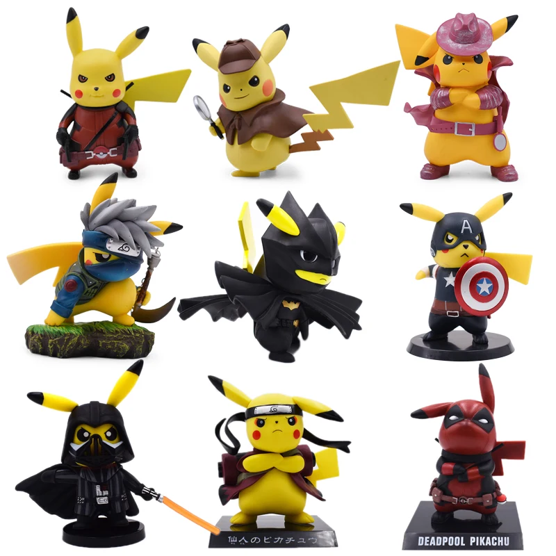 

2019 Movie Detective Pikachu Cosplay Deadpool Batman Darth Vader Naruto Kakashi PVC Action Figure Doll Collection Model Toy