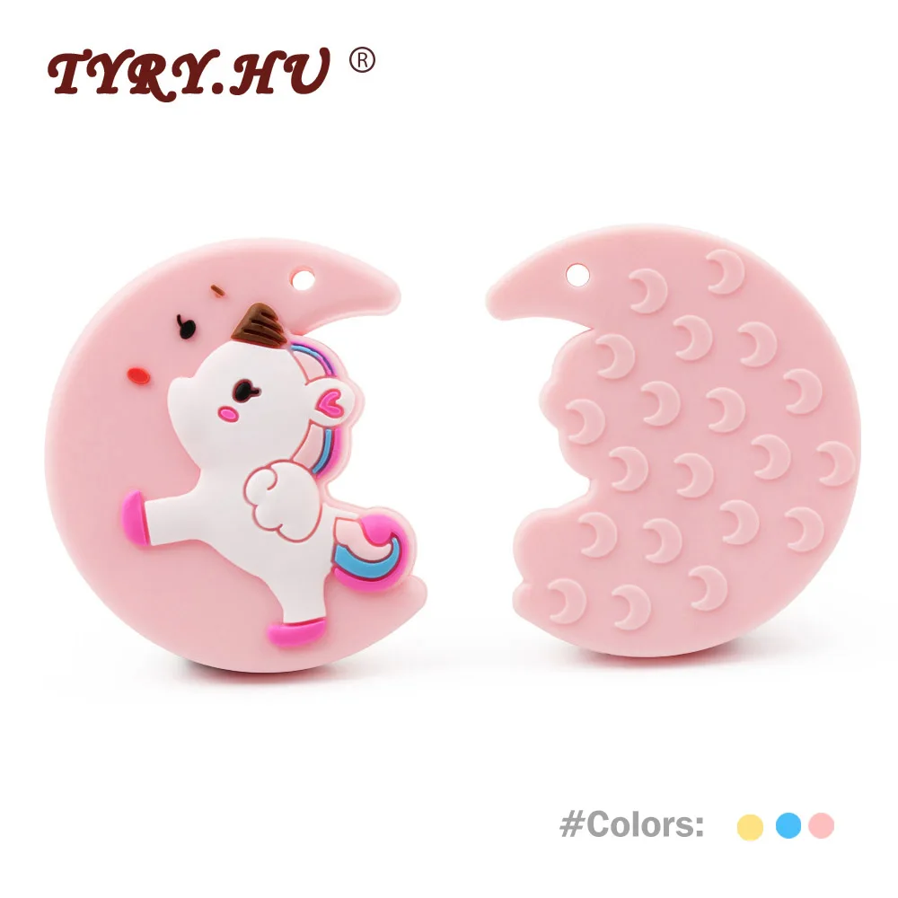 

TYRY.HU 1Pc Moon Unicorn Silicone Teether BPA Free Baby Teething Chewable Silicone Beads Baby DIY Pacifier Chain Necklace Pendan