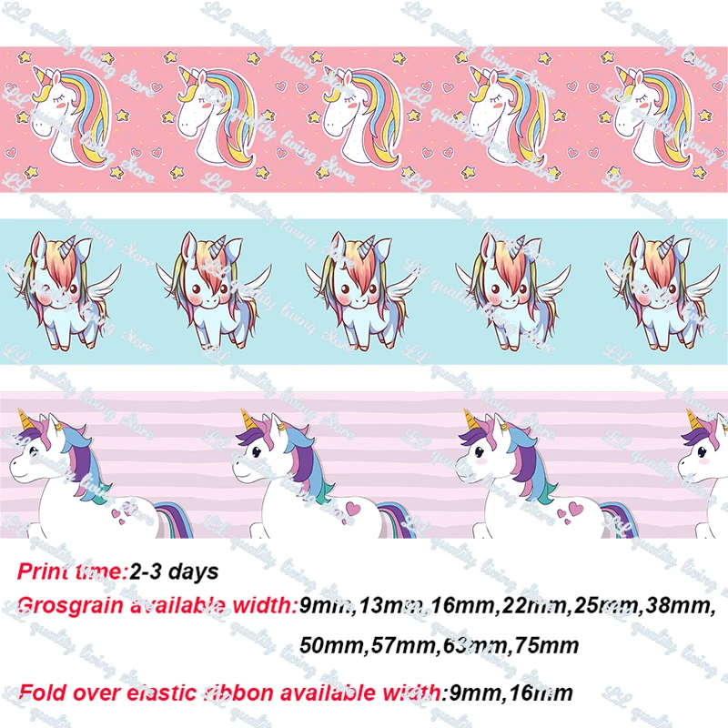 

Unicorn party printed Grosgrain Ribbon blue ribbon decoration accessories ribbons for crafts pink ribbon decoration pink 50 yard