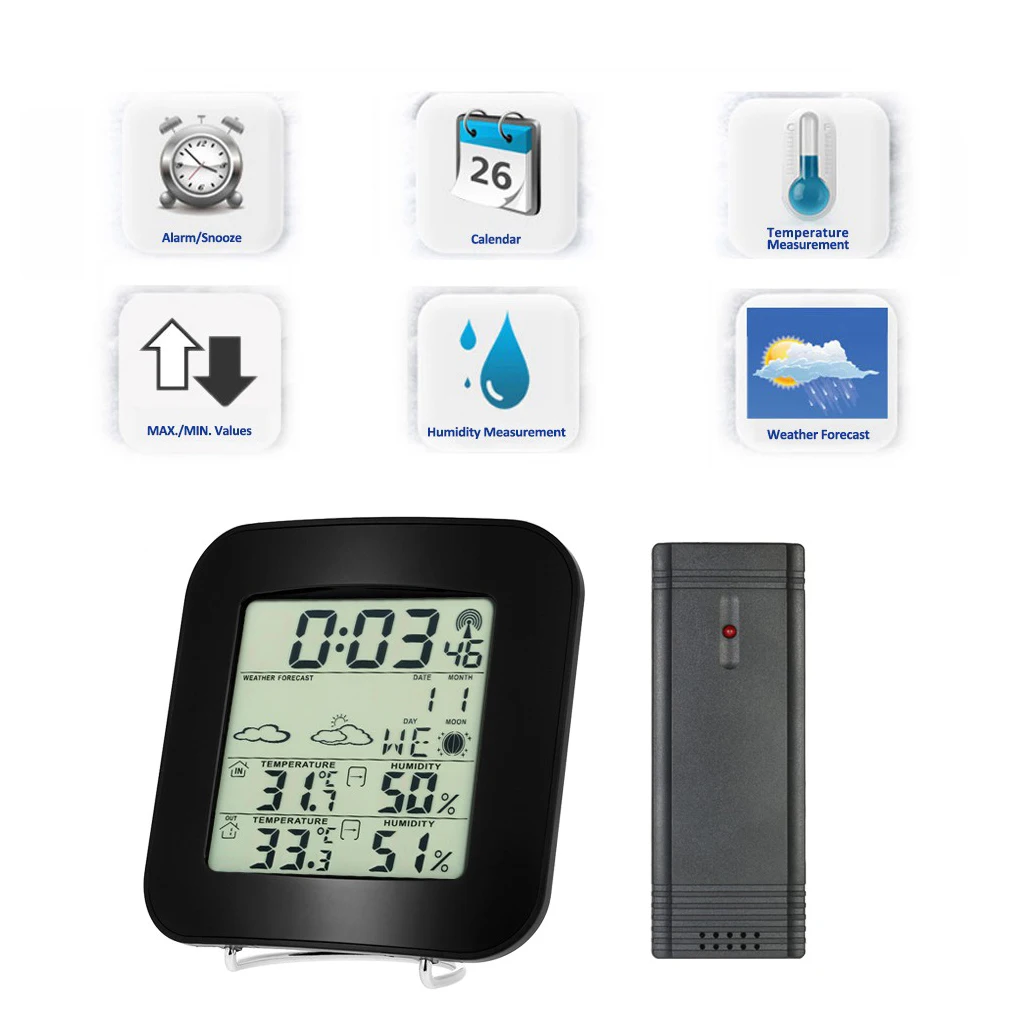 

Wireless Sensor Home Thermometer Hygrometer Digital Temperature Humidity Meter Indoor Outdoor LED Ambient Weather Station