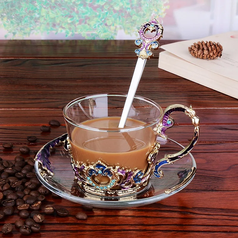 

201-300ml enamel coffee cup set dish Saucer Set European style mug cup tea cup tea set