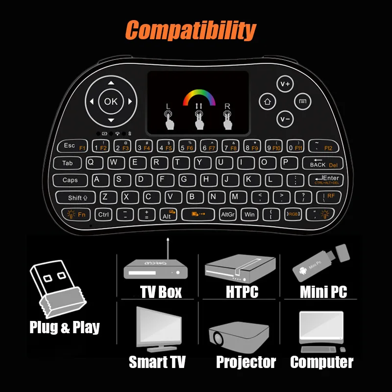 BY DHL 7 Color i86 Backlight MINI USB Wireless Keyboard Smart Home 2.4GHZ Aire Mouse Remote Controller