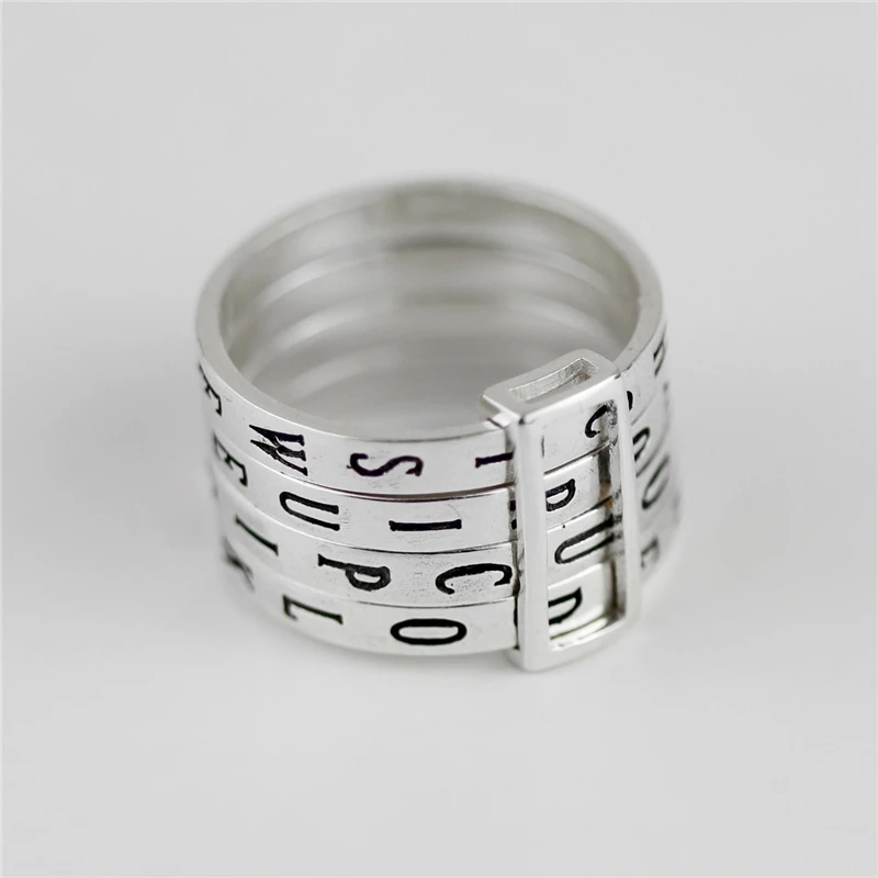 Lotus Fun Sterling Silver 925 Wide Ring for Women 2017 Unique Rotatable Letters Ring Band Fine Jewelry Size 6.5/7.5/8.5/9.5