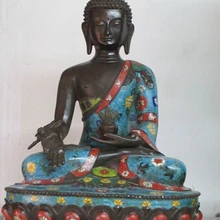 Xd 003061 1" Тибет Фейн Бронза Перегородчатой Шакьямуни Медицина травы Yaoshi Будды Статуя