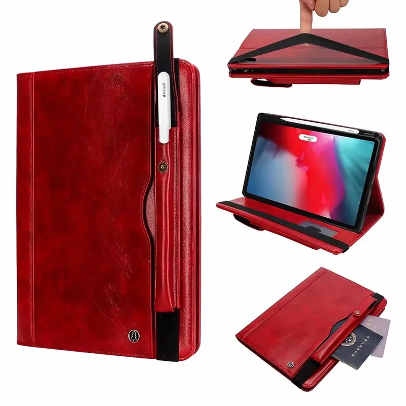 Деловой чехол для Apple iPad Pro 12," с держателем для карандашей, Защитный Элегантный чехол-подставка с отделением для карт и карманом Doc - Цвет: red