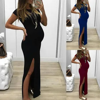 

maternity dress Soft Cotton Sleeveless dresses Fashion Women Solid Short Sleeve Bodycon Open Fork Pregnancy Maternity Dress
