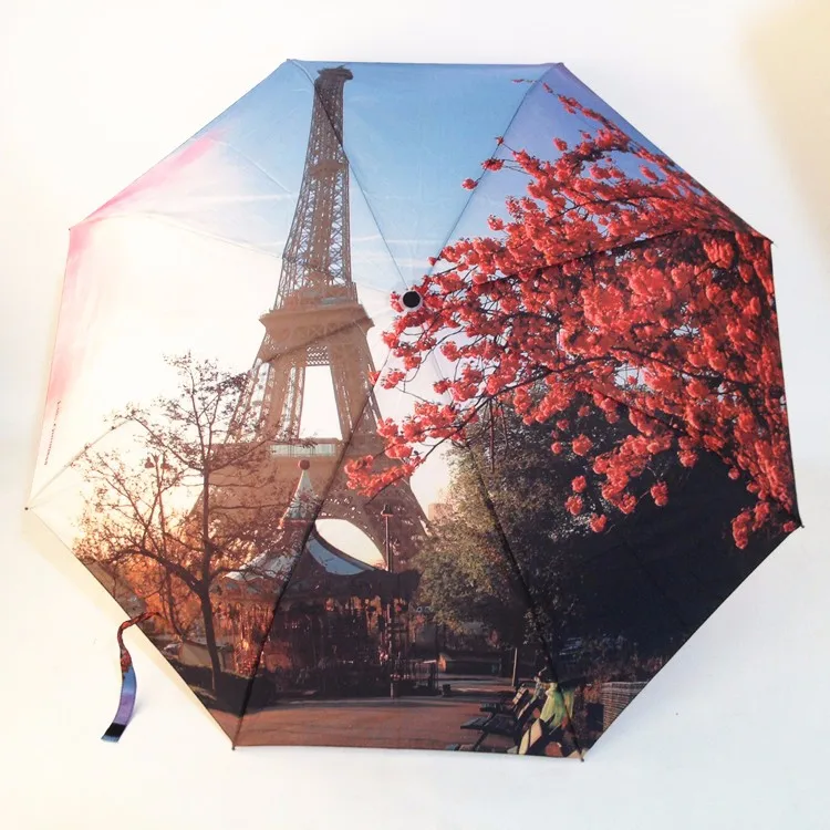 Мужские и женские зонты с изображением Парижской башни, картина маслом, большой 3 складной модный автоматический зонт, анти-УФ, Зонт от Солнца/дождя, зонт от солнца