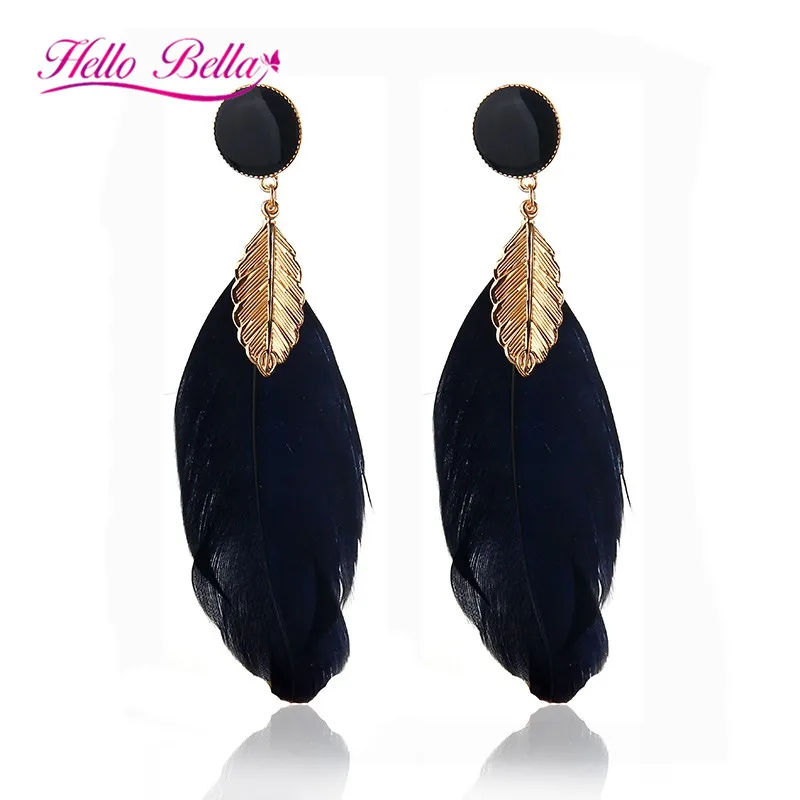 2016 Fashion Charms Drop Dangle Black Leather Leaf Earrings plated gold