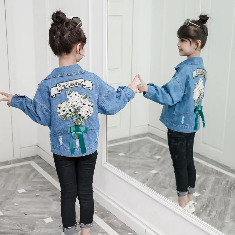 

MANJI Kids girls jeans coat 3-9 Years Spring Autumn new fashion style Girls Denim Jackets JS022 Children Jeans Jacket