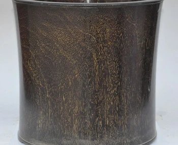 

11"old chinese Rosewood wood carved Live bottom brush pot pencil vase jar statue
