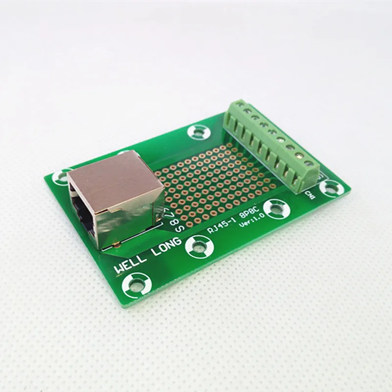 

RJ45 8P8C Right Angle Jack1-Way Buss Breakout Board,Terminal Block, Connector.