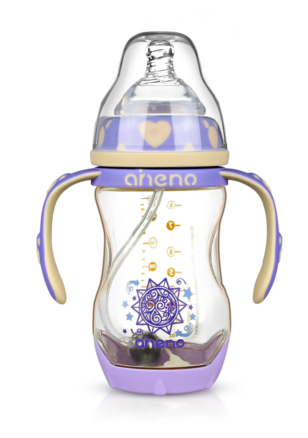 

Temperature sensitive milk bottles(A016); Made by PPSU ;Gravity Ball straw & Anti-Colic nipple & Anti-Colic straw cover.