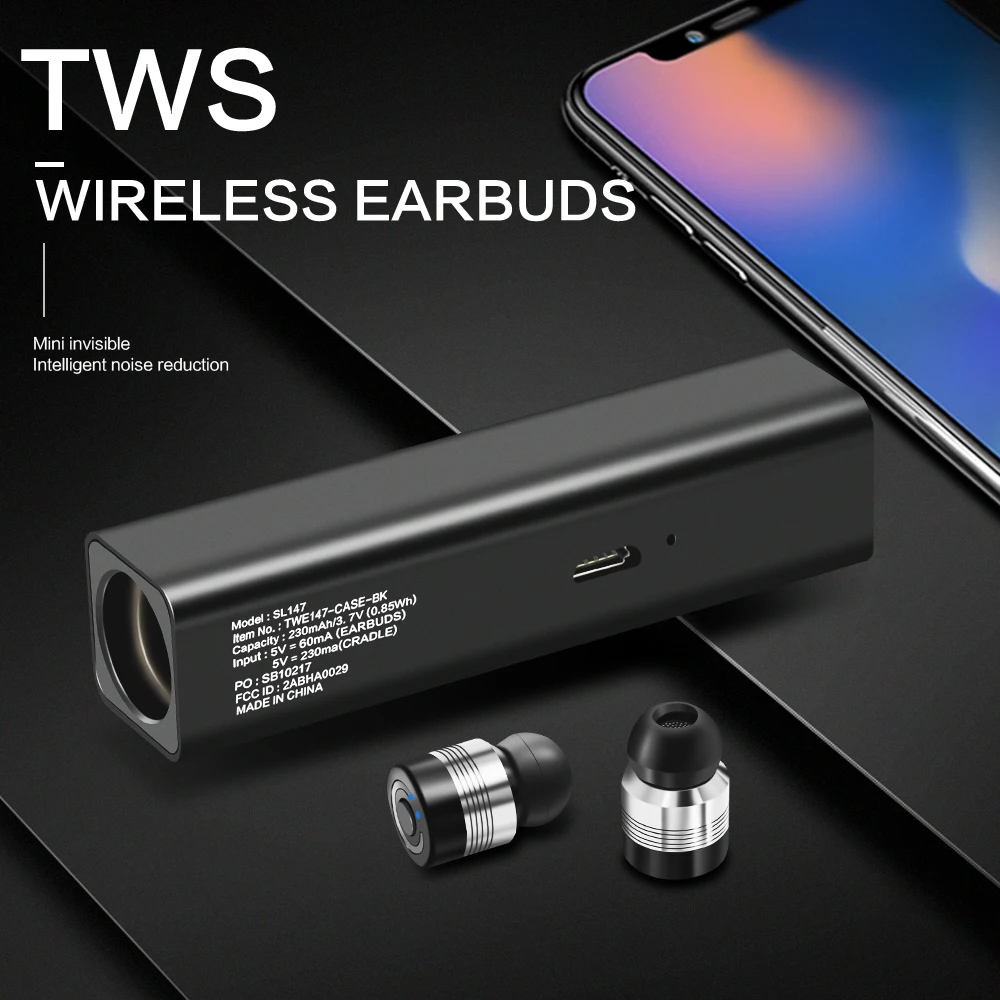 

TWS Wireless Earphones Mini Bluetooth Earbuds Hifi Noise Reduction In-Ear Headset with Power Socket for iPhone Android Phones
