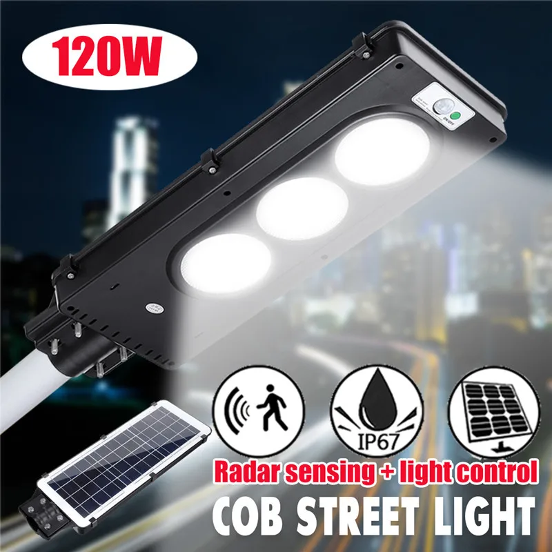 

120W 147LED COB Solar Street Lights Light Control+Radar Sensing Security Lamp 2 In 1 Constantly bright & Induction Solar Lamps