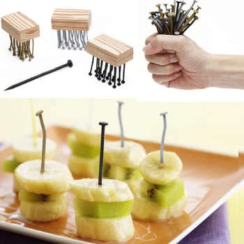 

Food Grade PP Iron Fork Nail Fruit Creative Child Food Stick Tableware Home Kid Snack Sausage Nail Sticks Party Decoration 12pcs