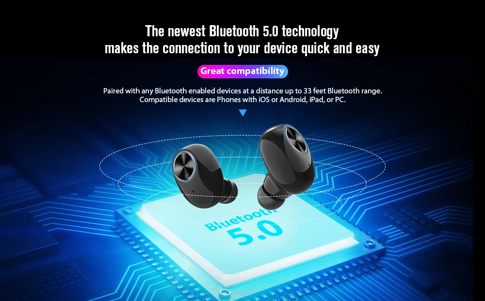 V6 TWS Bluetooth наушники, беспроводные наушники-вкладыши BT 5,0, стерео наушники, Водонепроницаемая беспроводная гарнитура с зарядным устройством Бесс