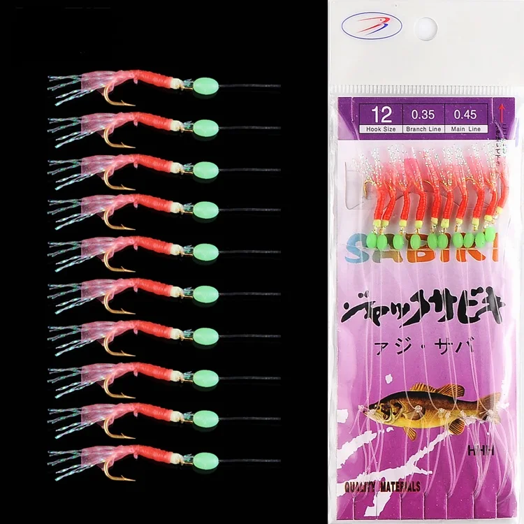 

5 Bags Sabiki Fishing Rigs Sea Carp 10 Hooks Seawater Tinsel Fishing Gang Soft Lures