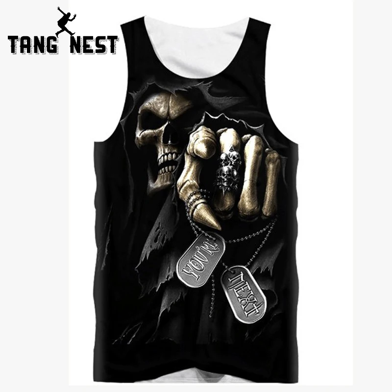 

TANGNEST 2019 Men's Printing Color Slim Fit O-Neck Seamless Vest Cotton Summer Men's Casual Vest Black Asian Size MBJ123