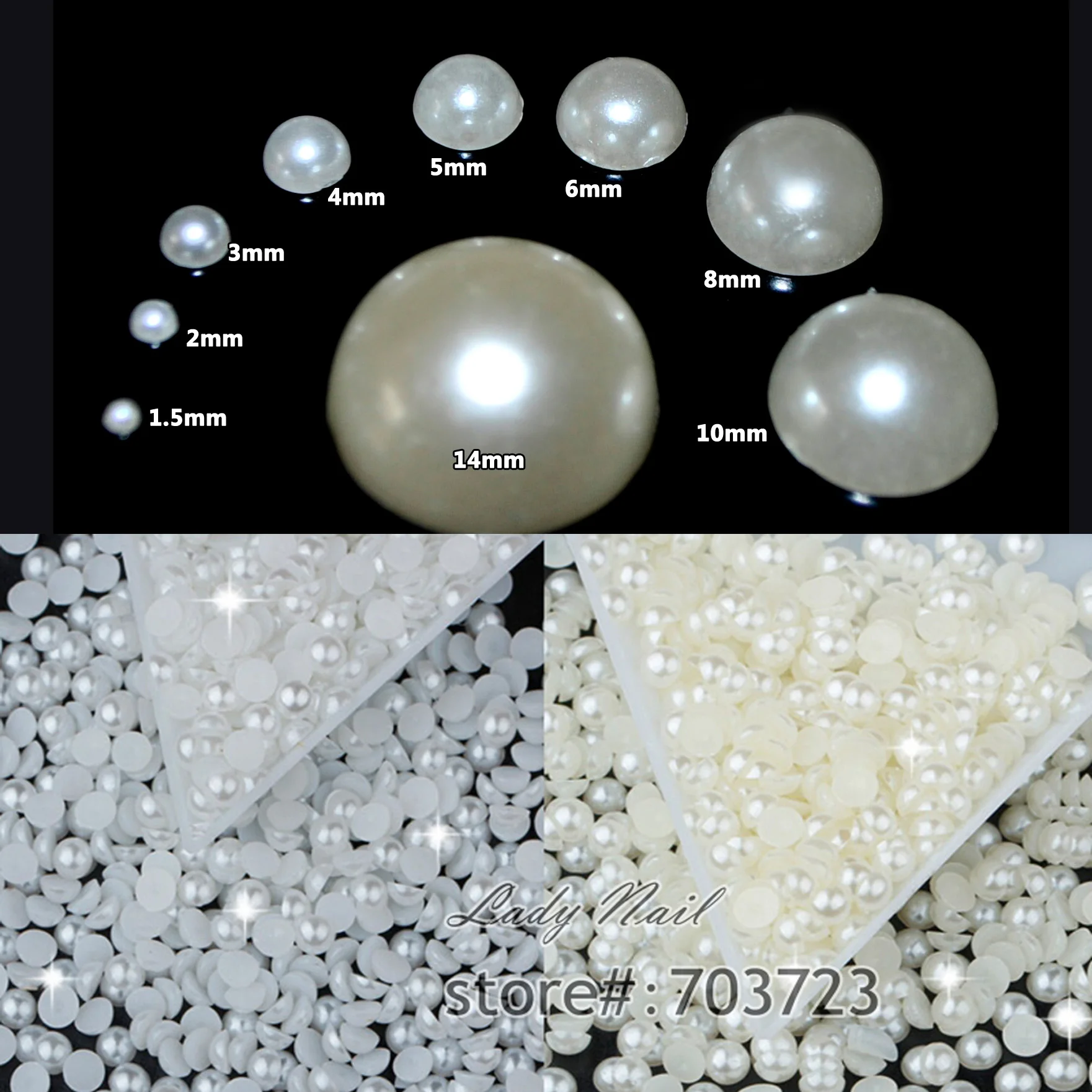 White Half Round Flat back Pearls mix sizes 4mm 5mm 6mm 8mm 10mm to 25mm  all sizes for nail art Phone Decoration