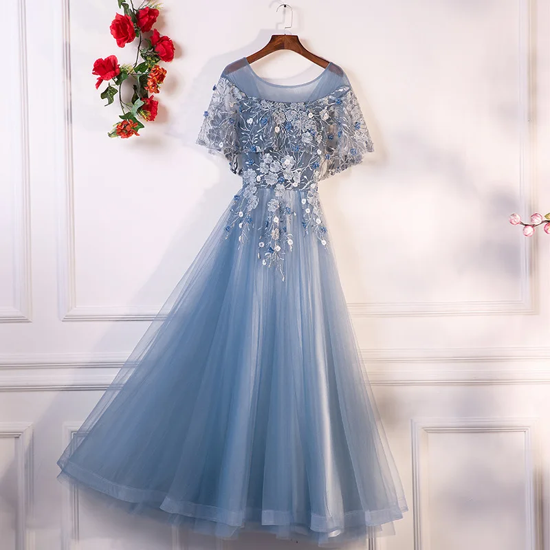 PotN'Patio Evening Dresses Long 2018 New O-neck With Jacket Luxury Appliques Flower Tulle Formal Evening Gown