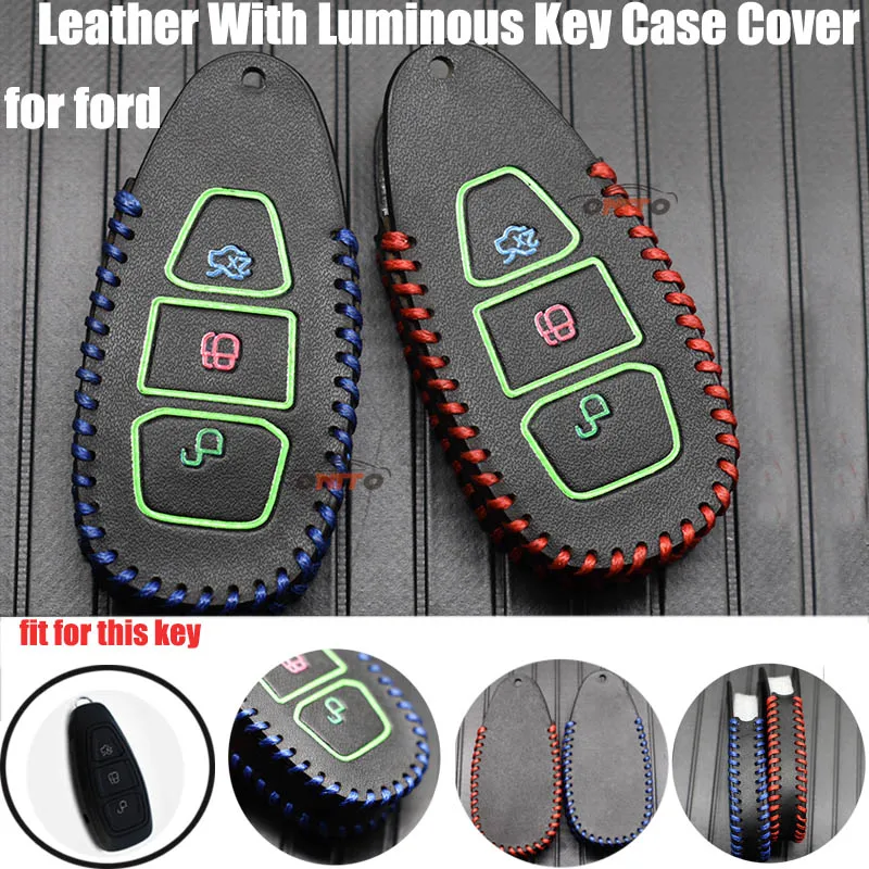 

1pcs Luminous leather Car Key Smart Remote Key Case Cover For Ford Focus C-Max Mondeo Kuga Fiesta Car Key Shell car styling