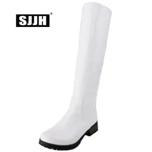 SJJH/женские сапоги для верховой езды с круглым носком; сапоги до колена на толстой плюшевой платформе с молнией; модная повседневная официальная обувь; большие размеры; Q403