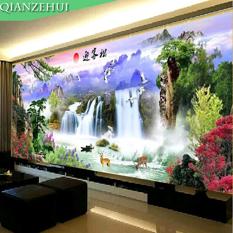 QIANZEHUI рукоделие DIY живописные реки и горы Вышивка крестиком наборы для вышивки