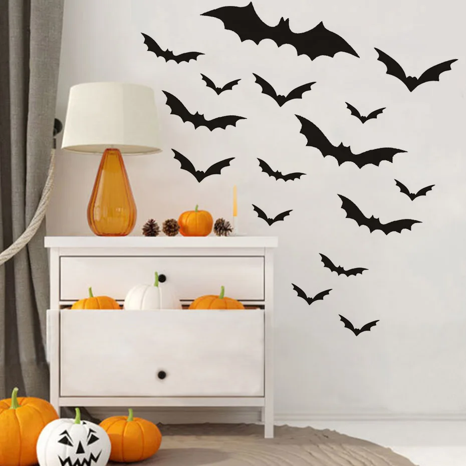 22 Pieces Black Attractive Bat Removable DIY Wall Stickers Hallowmas ...