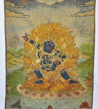 

35"Tibet Silk Embroidery Art Tangka 3 eye Mahakala god buddha statue thangka