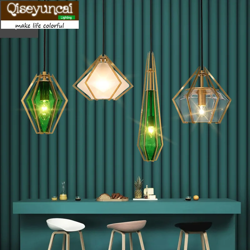 

Qiseyuncai Postmodern creative personality golden single head bar diamond crystal chandelier Nordic bedroom bedside art lighting