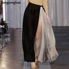 Hongsonghan Инди народный стиль пэчворк цвет принимаем Высокая талия сбоку открывается с сеткой легкие марлевые плиссированные юбки