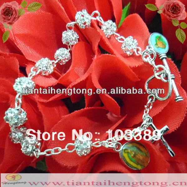 

Free shipping 6pcs/lot exquisite religious rhinestone rosary bracelet sliver chain bracelet,clear cute bracelet special offer