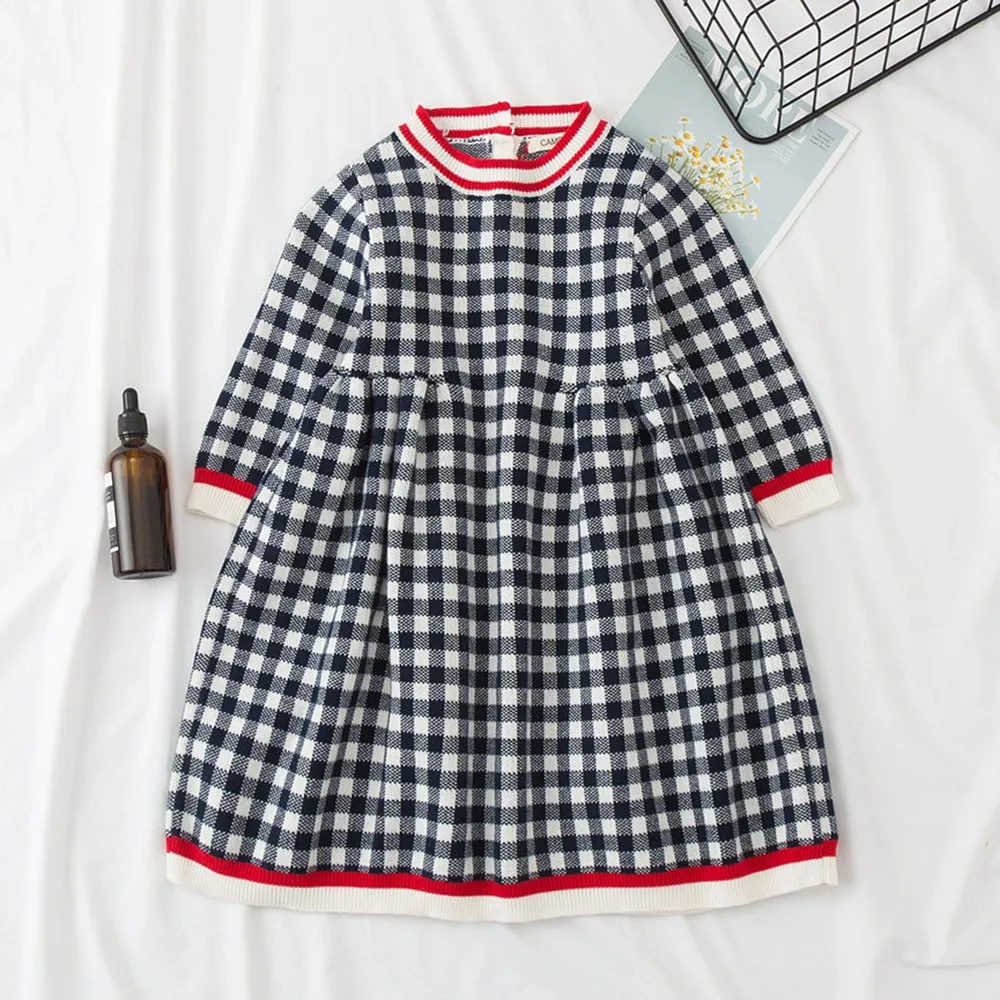 

Baby Girls Dress Warm lattice knit Long-Sleeve plaid Princess Dress Kids Clothes Children Dresses For Toddler 12M-5Y L30710