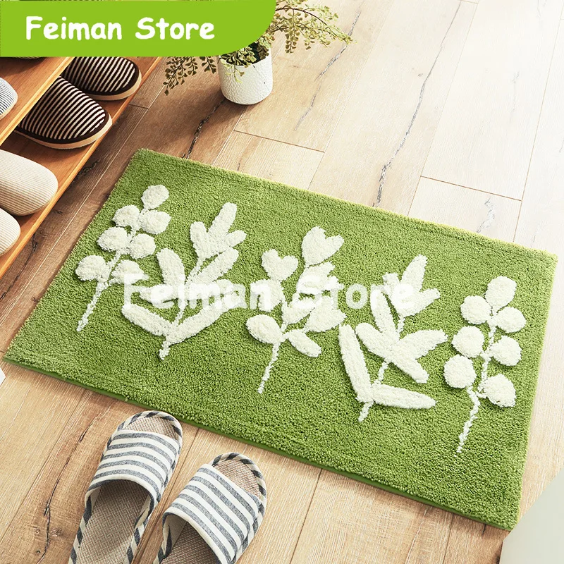 Высококачественный плюшевый Зеленый Напольный коврик с листьями входная дверь крыльцо спальня ванная комната нескользящий коврик Добро пожаловать напольные коврики кухонные ковры