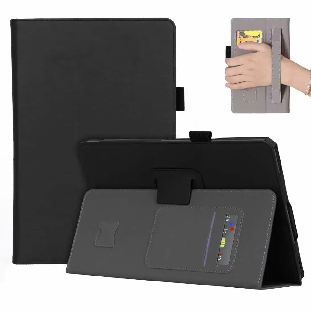 Роскошный кожаный чехол для Samsung Galaxy Tab S4 10,5 T830 T835 T837 SM-T830 SM-T835 с ручной ремень подставка держатель+ ручка - Цвет: Черный
