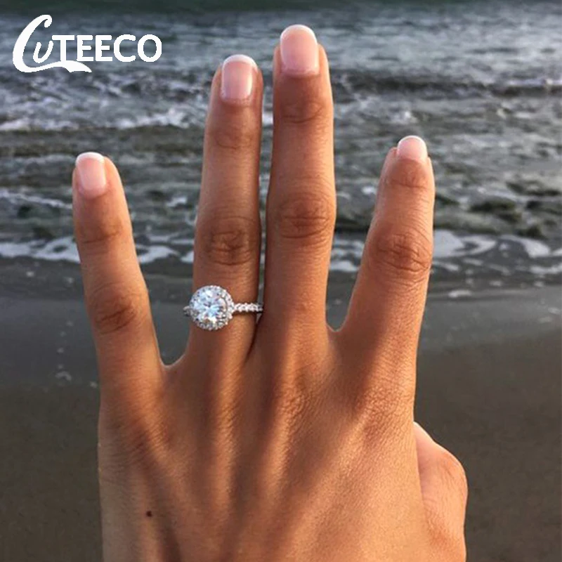CUTEECO модные круглые белые Сияющий Циркон розовое золото серебро Цвет обручальные свадебные кольца для женщин ювелирные изделия подарки