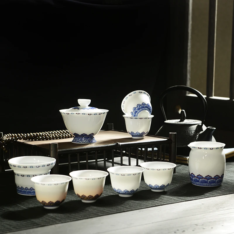Высокое качество 10 шт чайный набор кунг-фу, керамическая чайная чашка, синий и белый чайник, костяной фарфор GaiWan, чай морской, фарфор фильтр, чайный сервиз
