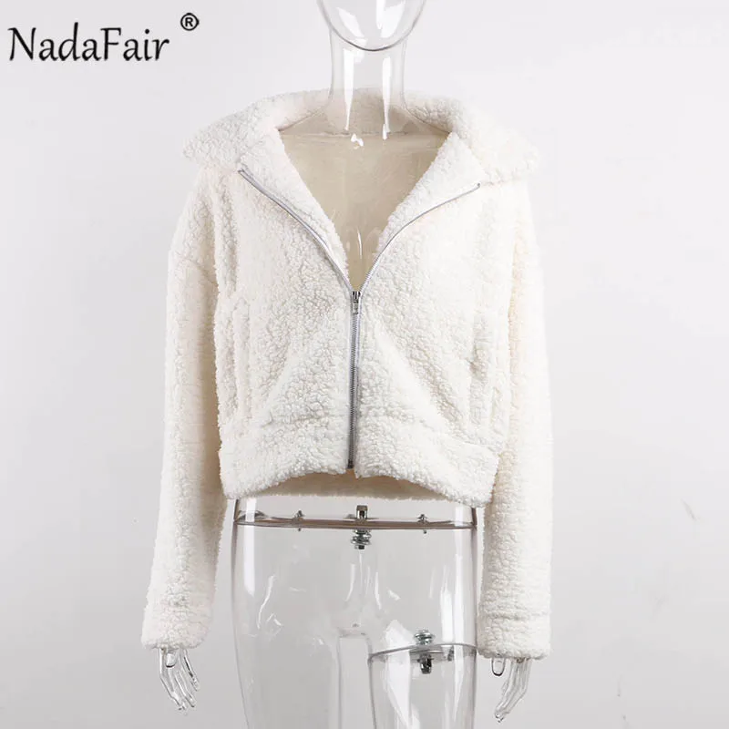 Nadafair плюшевое пальто женское зимнее пальто из искусственного меха толстого размера плюс пушистые карманы плюшевая куртка Женская Осенняя верхняя одежда