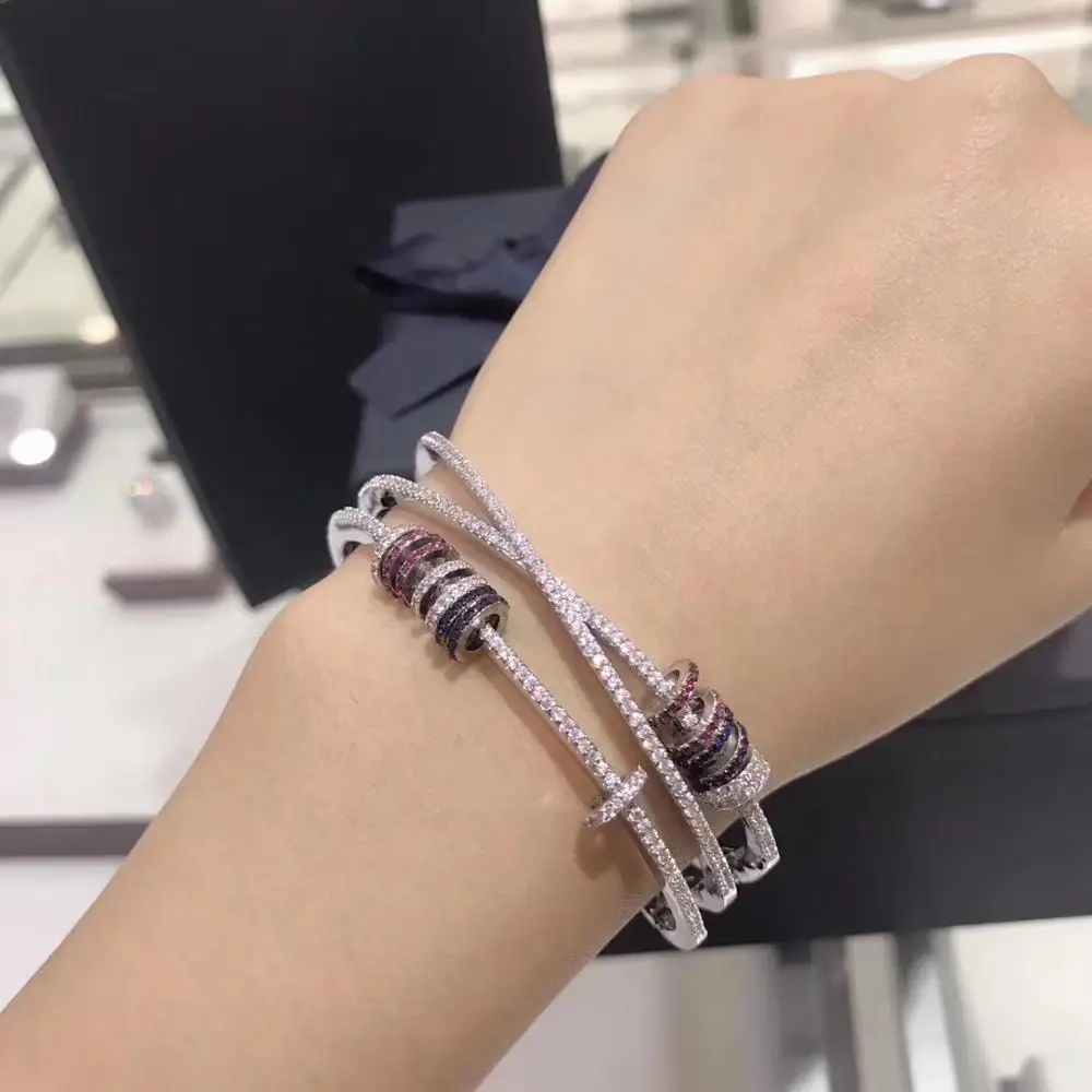 Для женщин кубический циркон bijoux femme(украшения своими руками) небольшая световая движущаяся круги Браслет-манжета ювелирные браслеты