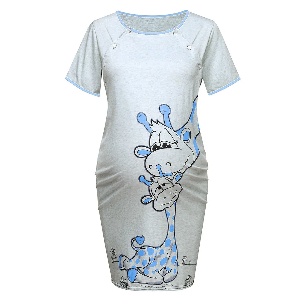 Женское платье для беременных с рисунком, ночная рубашка с коротким рукавом, хлопковая одежда для беременных повседневный летний наряд для беременных