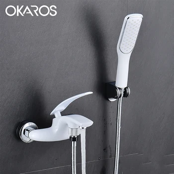 

OKAROS Chrome Bathtub Shower Faucet With Head Shower Head Bathroom Shower System Set Single Lever Hot Cold Water Tap Mixer Y007