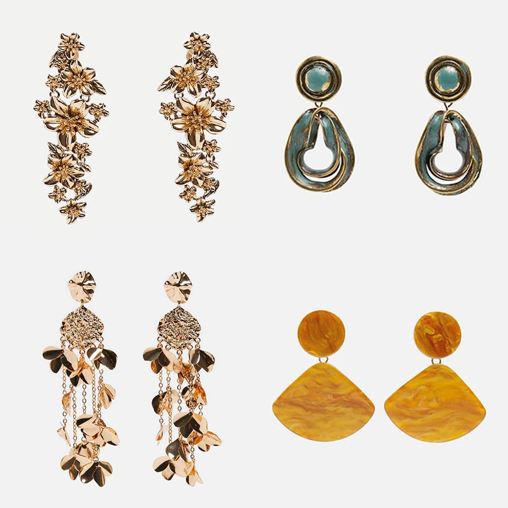 

Best lady New ZA Gold Flower Resin Fringed Drop Earrings for Women 2019 Bohemian Wedding Gift Statement Dangle Earrings Jewelry