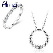 Almei Мода Круглый Cristallo со стразами Свадебные украшения для Для женщин свадебные подарки ожерелья кольца наборы с камнями DML02