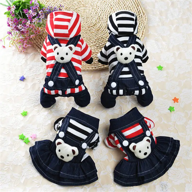 Одежда для собак, теплое платье в горошек для щенков, Модная Джинсовая юбка с ремешком для кошек, одежда для собак