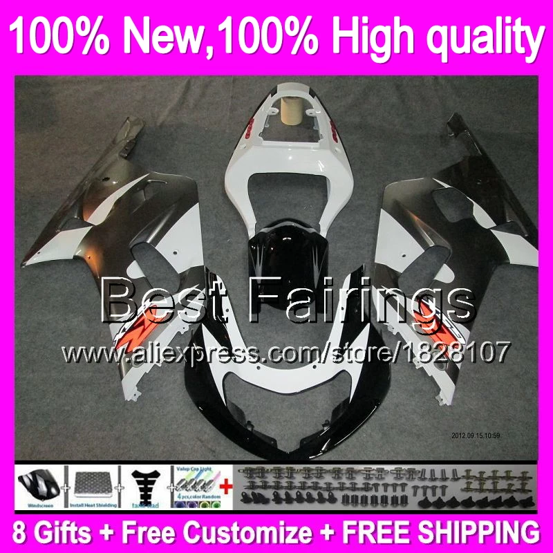 Обтекатель для SUZUKI R600 K1 GSXR 600 750 01 02 03 1B889 серебристо-белый GSX R750 GSXR750 2001 2002 2003 GSXR600+ наклейка Blk белый