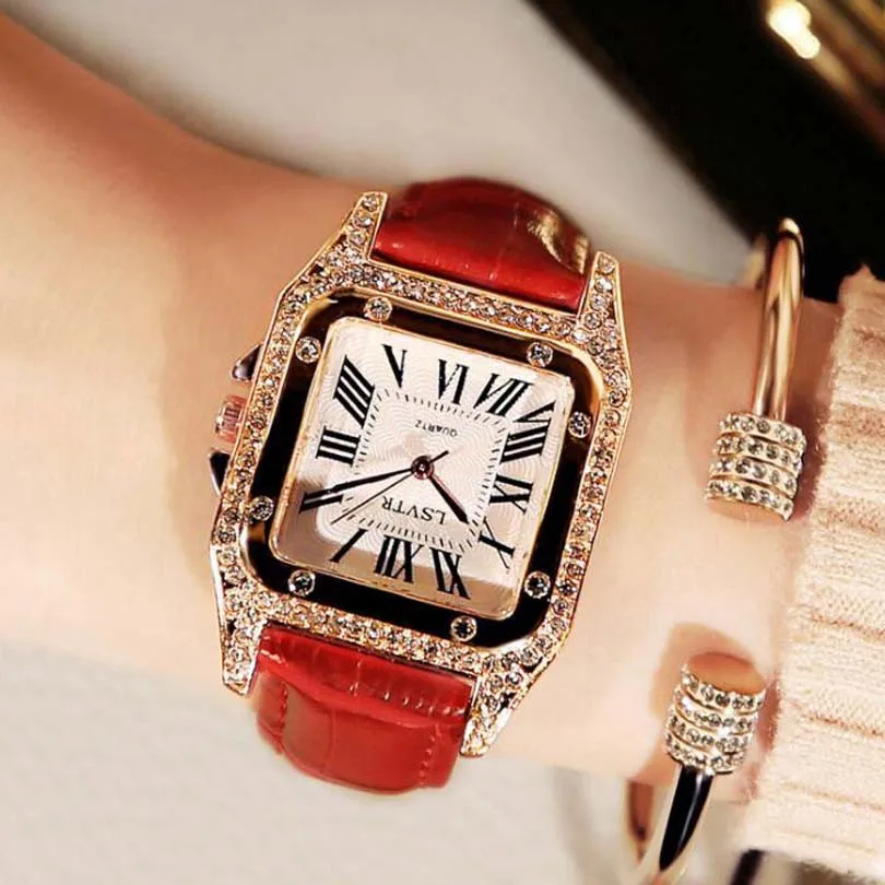 Reloj mujer Ретро Женские часы со стразами модные кварцевые с кожаным ремешком