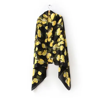 

2019 Spain Luxury Brand Lemon Tree Floral Silk Shawl Scarf Ladies Fashion long Soft Bandana Wrap Poncho Cap Headband Hijab Sjaal
